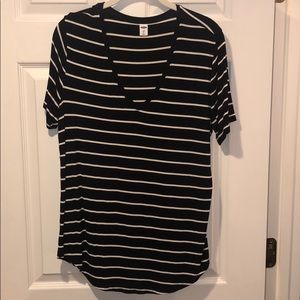 Old Navy Black and White Striped V-Neck Tee